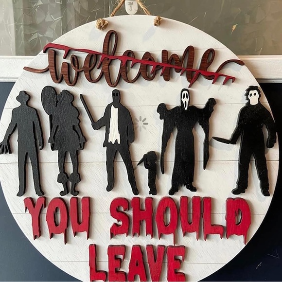 Other - You Should Leave Horror Film Halloween Wood Door Hanger Wreath